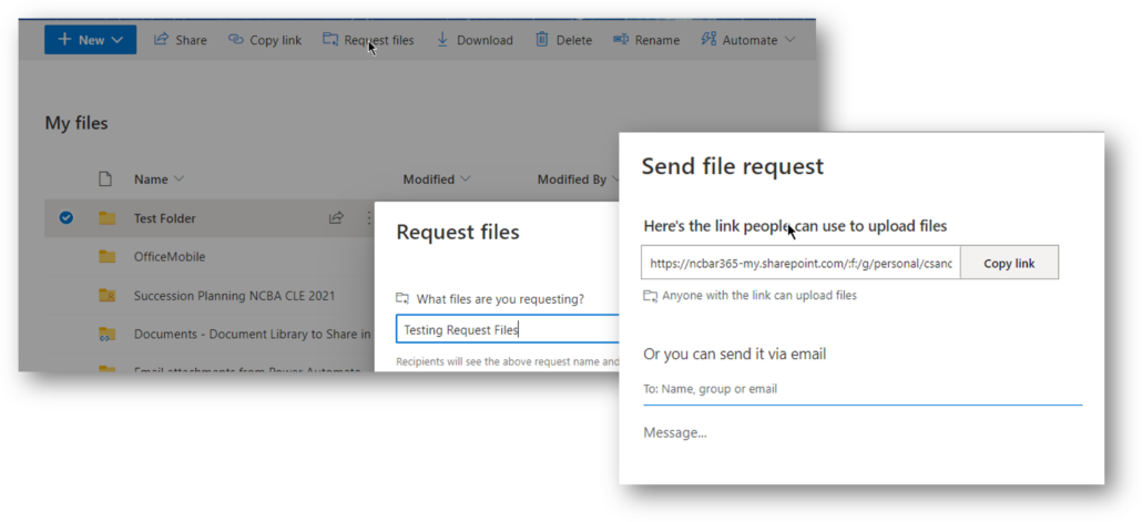 Send Link to Request Files from OneDrive