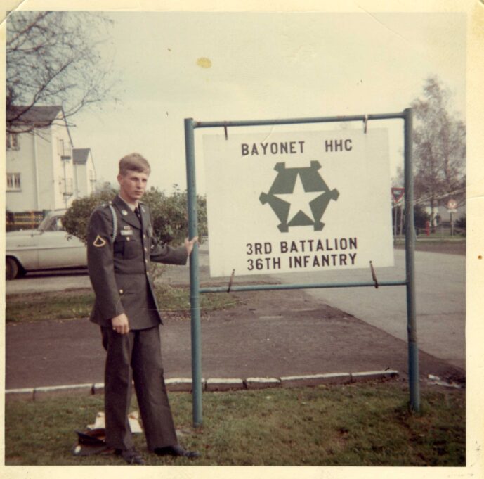 PFC Overby pictured at his permanent duty station outside of Kirch-Goens, Germany, officially known at Ayers Kaserne but also known as “The Rock.”