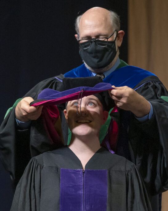 From December 2021, Bierman conducts his final commencement as dean of Elon Law.