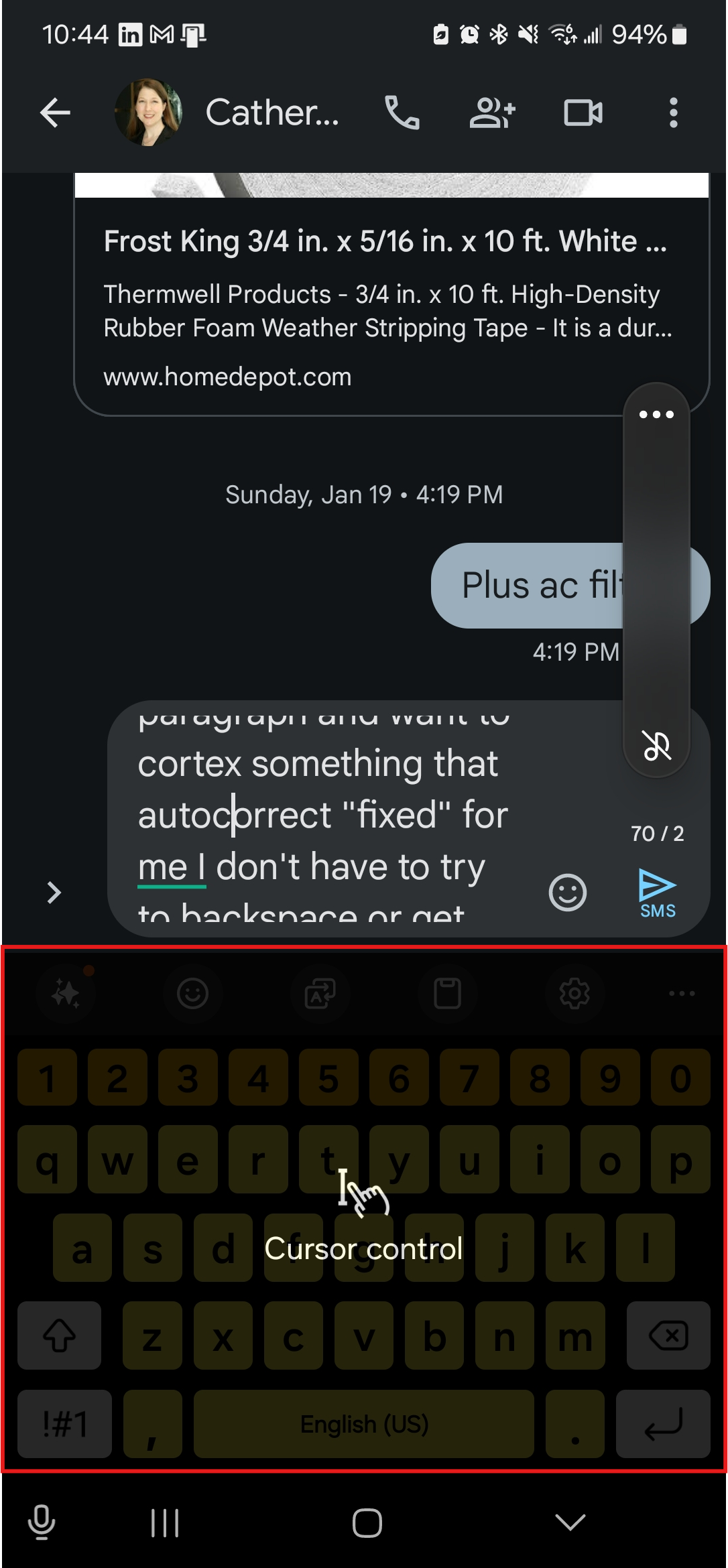 long press to control cursor on iphone and android