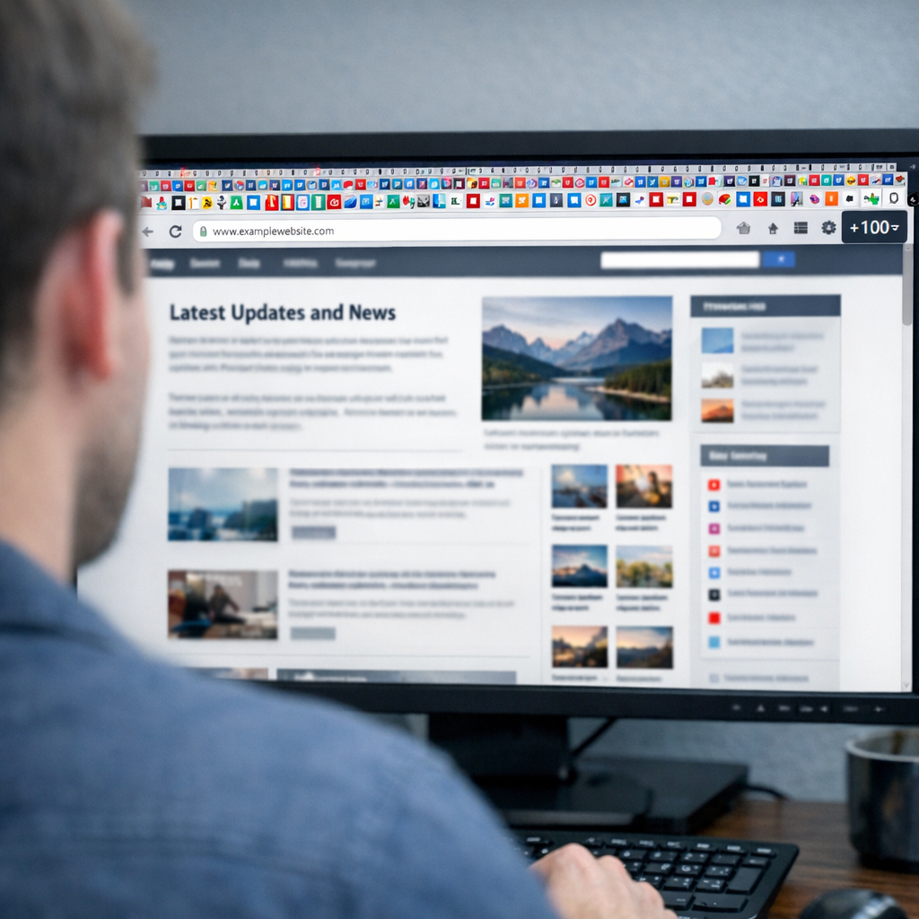 A person looking a browser with hundreds of tabs open