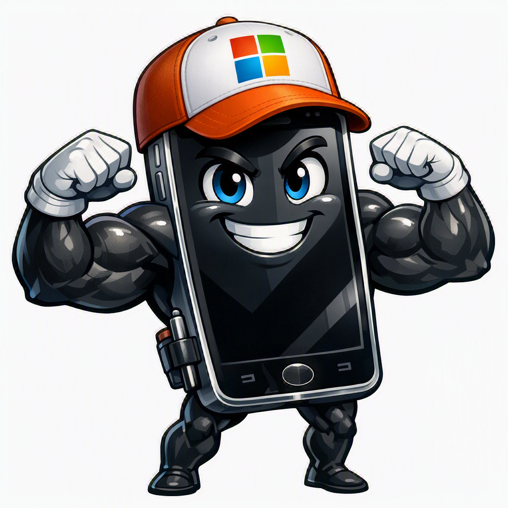 an anthropomorphic image of a smart phone with muscles
