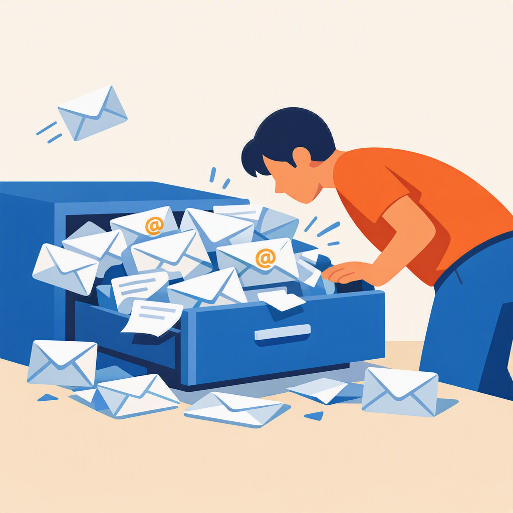 a person peering into a drawer stuffed with email